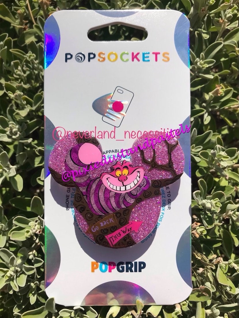 We are all MAD here! Tulgey Wood Cheshire Cat Phone Grip - Alice in Wonderland themed Phone Grip or Badge Reel