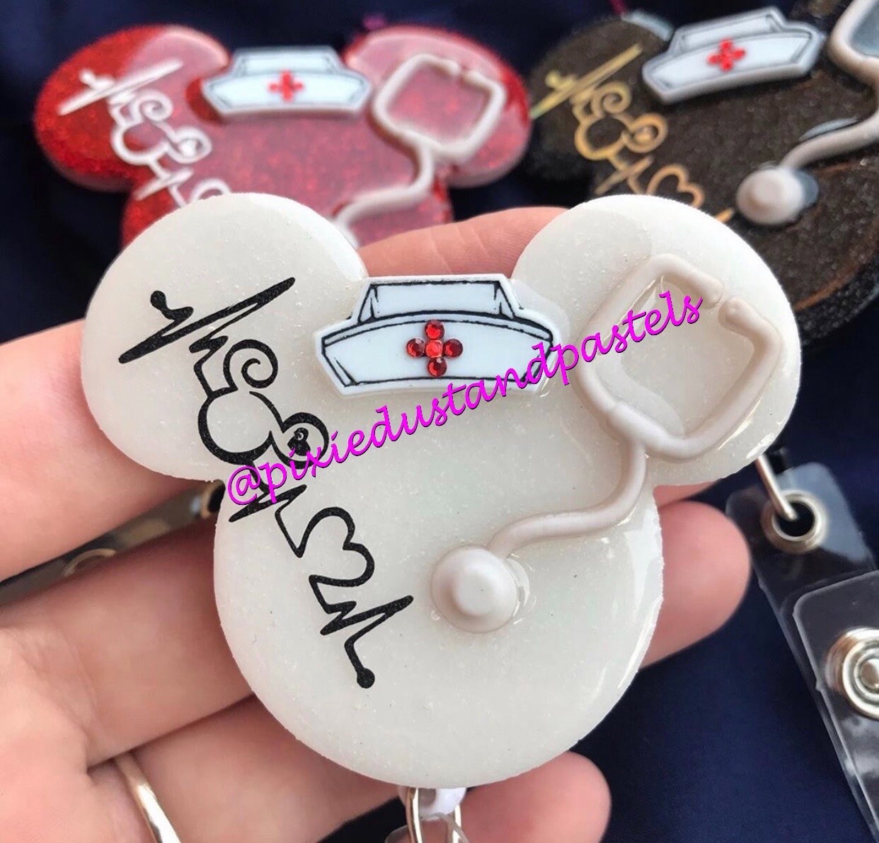 Mickey Nurse Badge Reel or Phone Grip - Healthcare Accessory - Heartbeat-