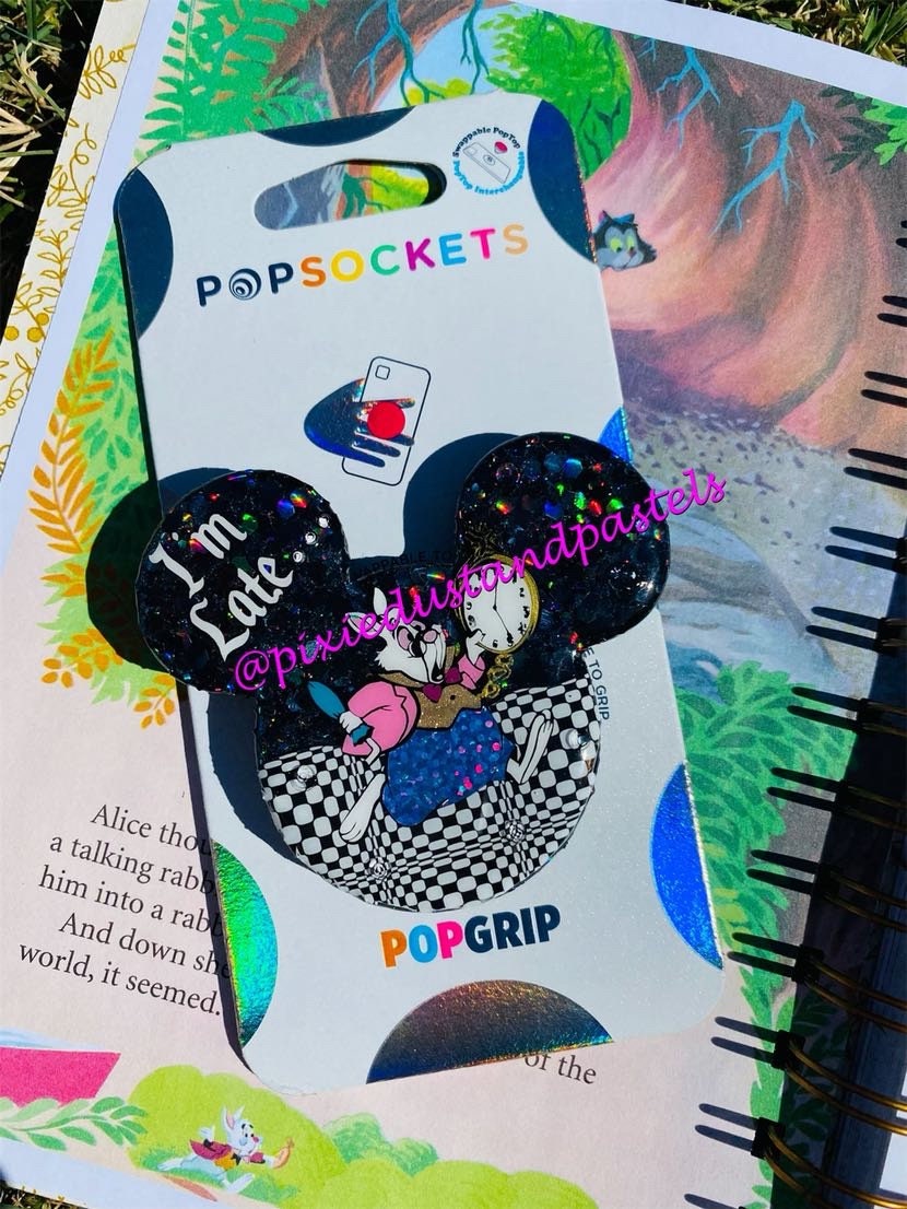 I'm Late..I'm Late! White Rabbit Phone Accessory - Alice in Wonderland - Phone Grip - Badge Reel