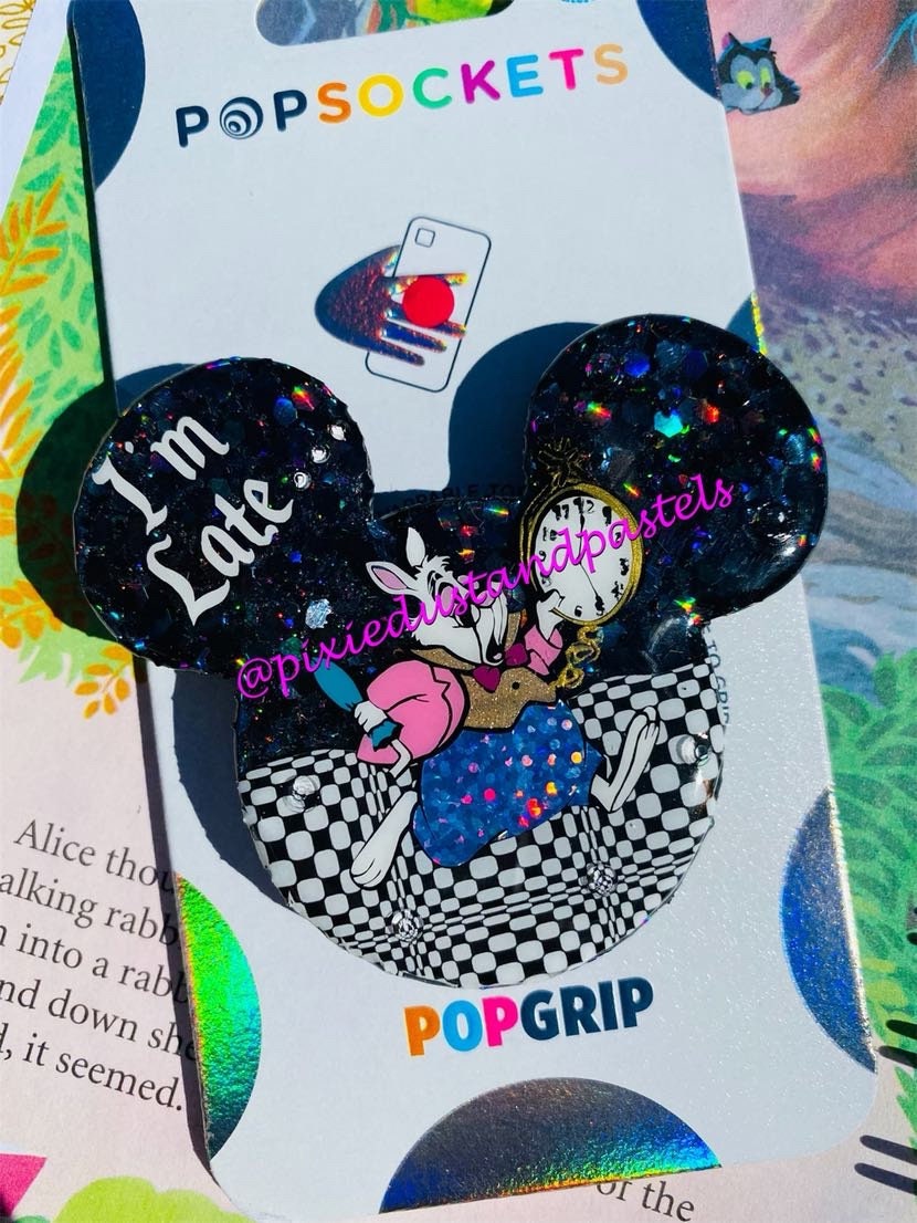 I'm Late..I'm Late! White Rabbit Phone Accessory - Alice in Wonderland - Phone Grip - Badge Reel
