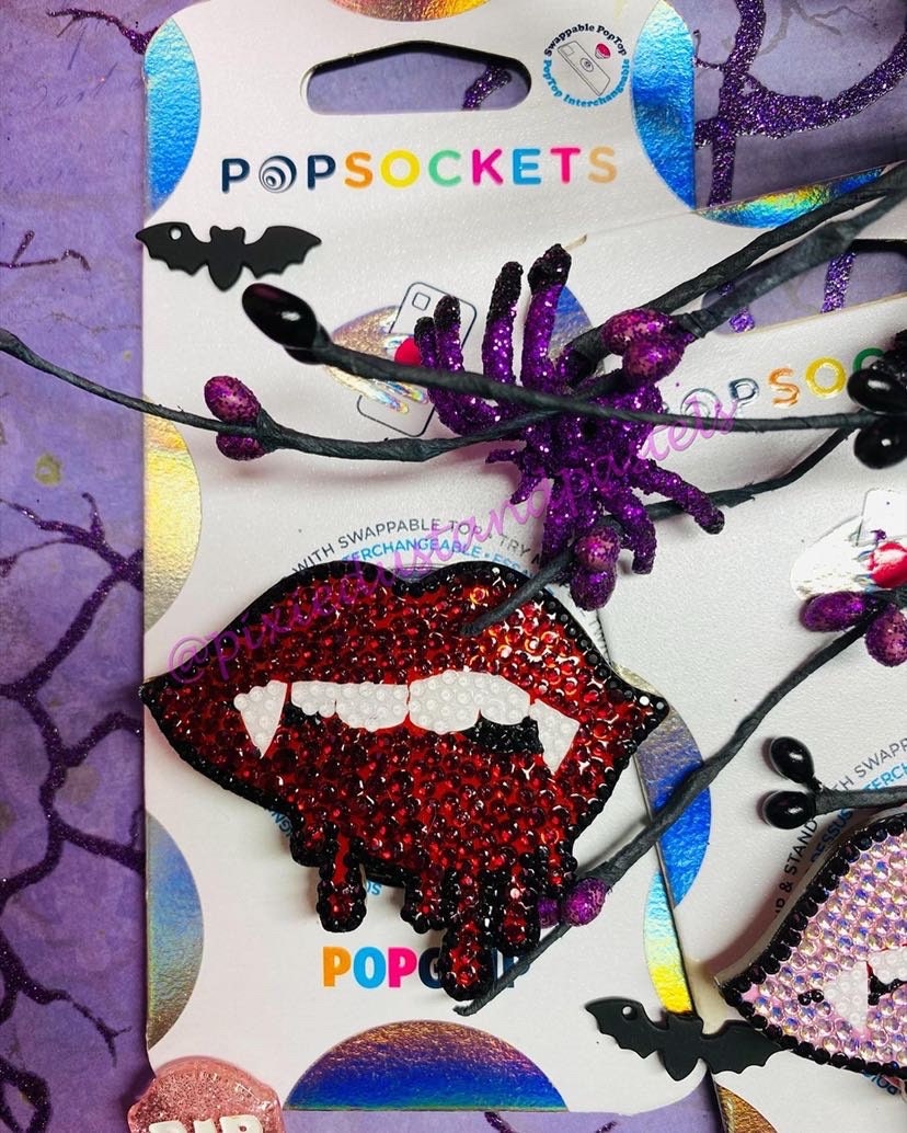 Love Bites Bling Phone Accessory - Vampire Lips Badge Reel or Phone Grip Socket