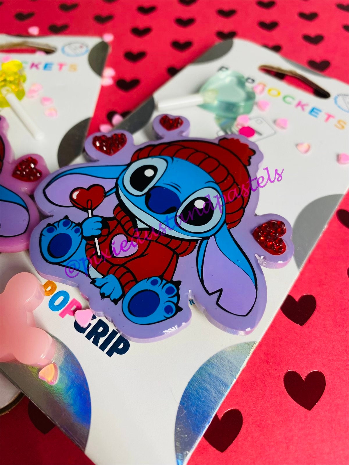 I want Candy Stitch! Valentine Stitch Phone Grip - Cute Candy Valentine themed Pop or Badge Reel -Socket - Lilo's Valentine Alien