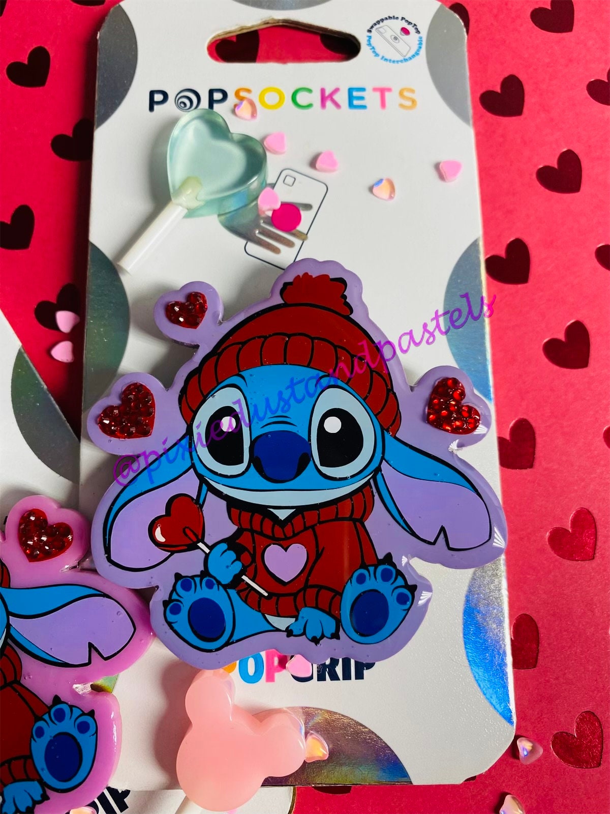 I want Candy Stitch! Valentine Stitch Phone Grip - Cute Candy Valentine themed Pop or Badge Reel -Socket - Lilo's Valentine Alien