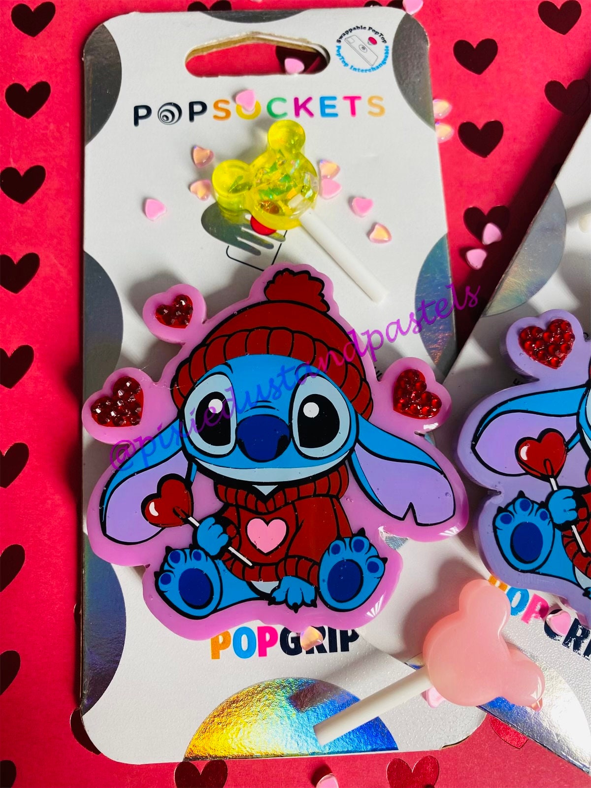 I want Candy Stitch! Valentine Stitch Phone Grip - Cute Candy Valentine themed Pop or Badge Reel -Socket - Lilo's Valentine Alien