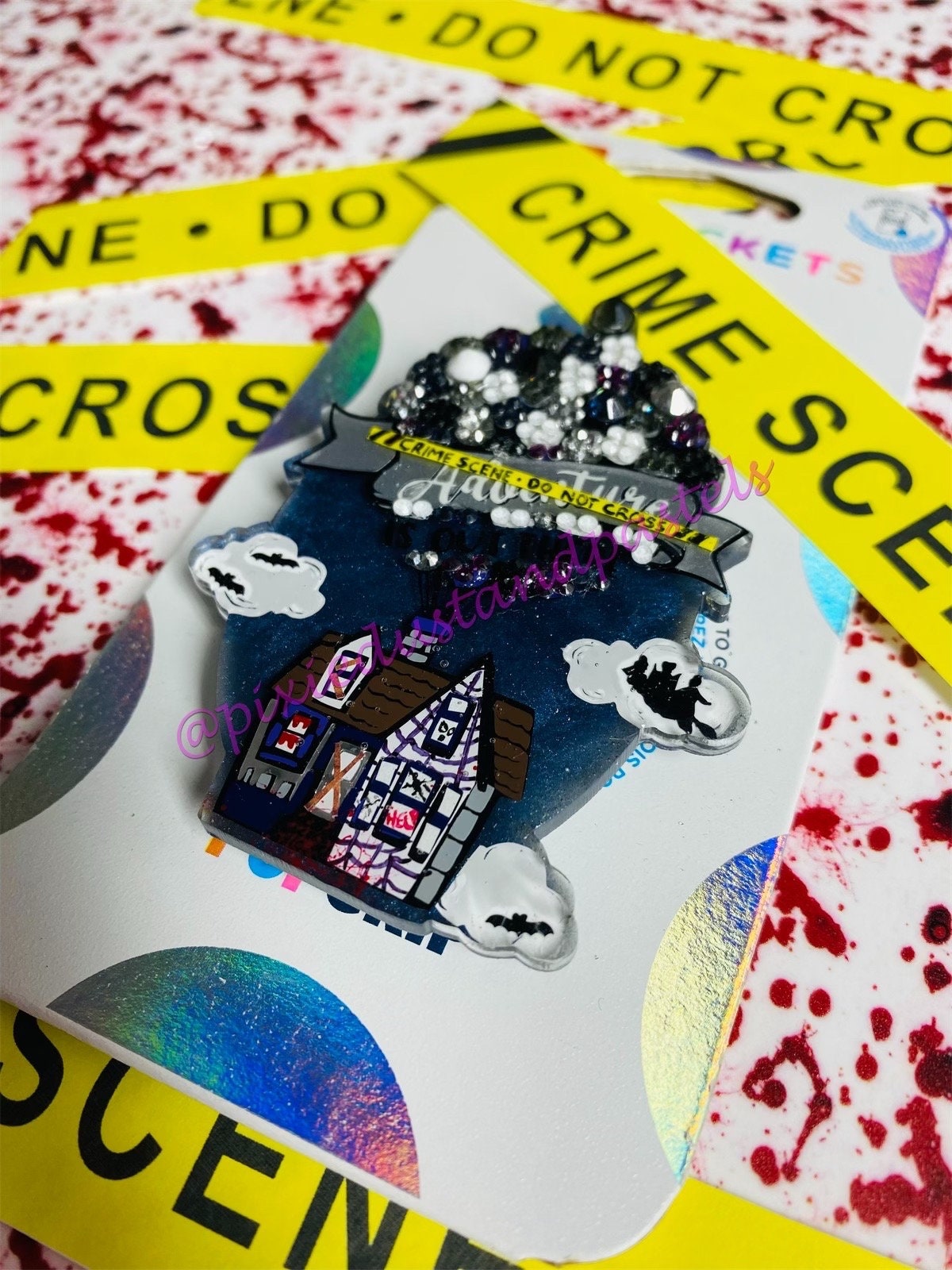 Haunted! Adventure is Out There! Up! Design Phone Grip-Socket - Balloon house Pop! Halloween Bling - Glow in the Dark! Haunted Crime Scene