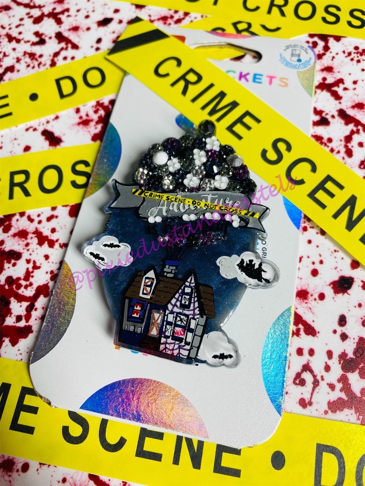 Haunted! Adventure is Out There! Up! Design Phone Grip-Socket - Balloon house Pop! Halloween Bling - Glow in the Dark! Haunted Crime Scene