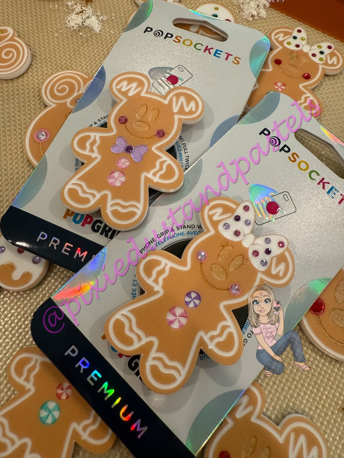 Straight Outta the oven! Gingerbread Mickey and Minnie Phone Grip or Badge Reel - Holiday Sweets and Treats!