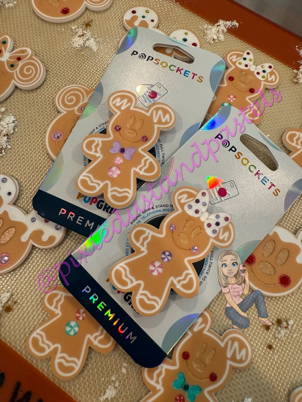 Straight Outta the oven! Gingerbread Mickey and Minnie Phone Grip or Badge Reel - Holiday Sweets and Treats!