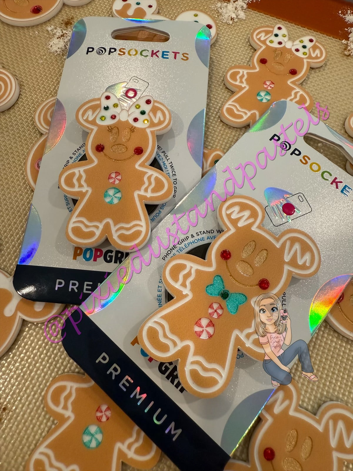 Straight Outta the oven! Gingerbread Mickey and Minnie Phone Grip or Badge Reel - Holiday Sweets and Treats!