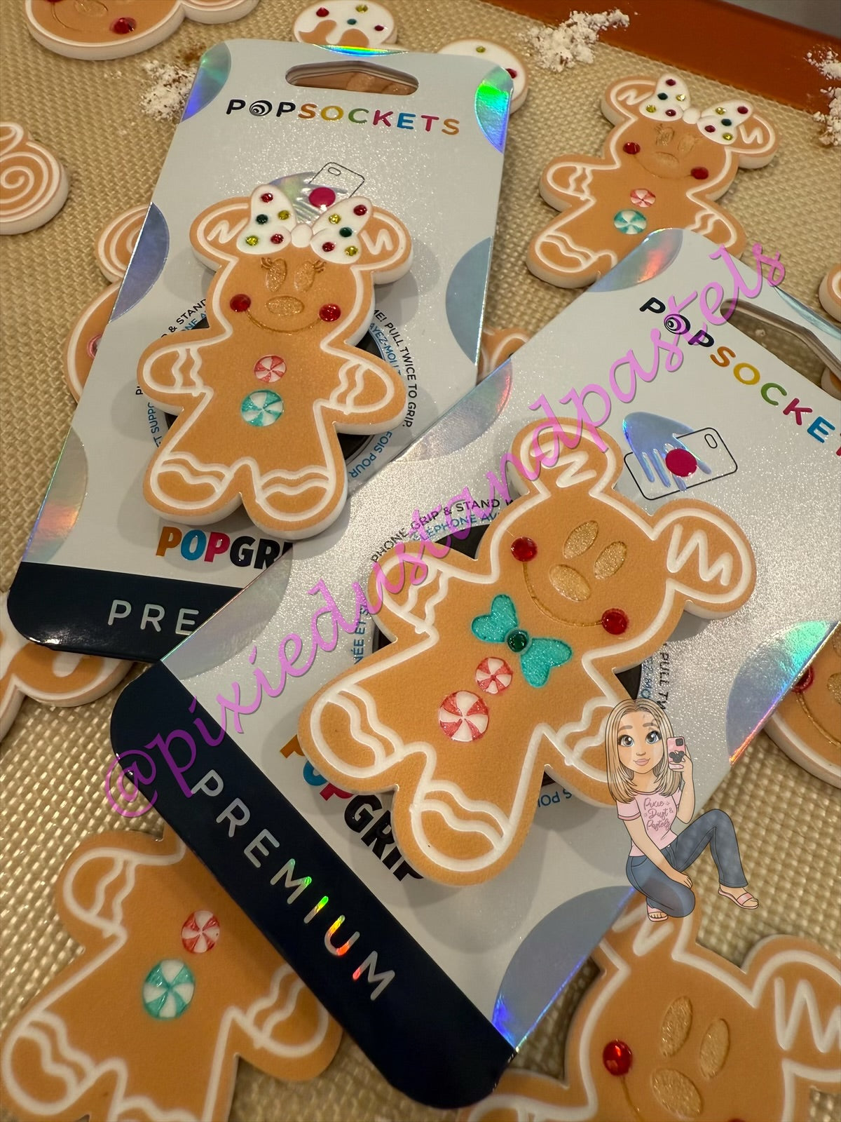 Straight Outta the oven! Gingerbread Mickey and Minnie Phone Grip or Badge Reel - Holiday Sweets and Treats!