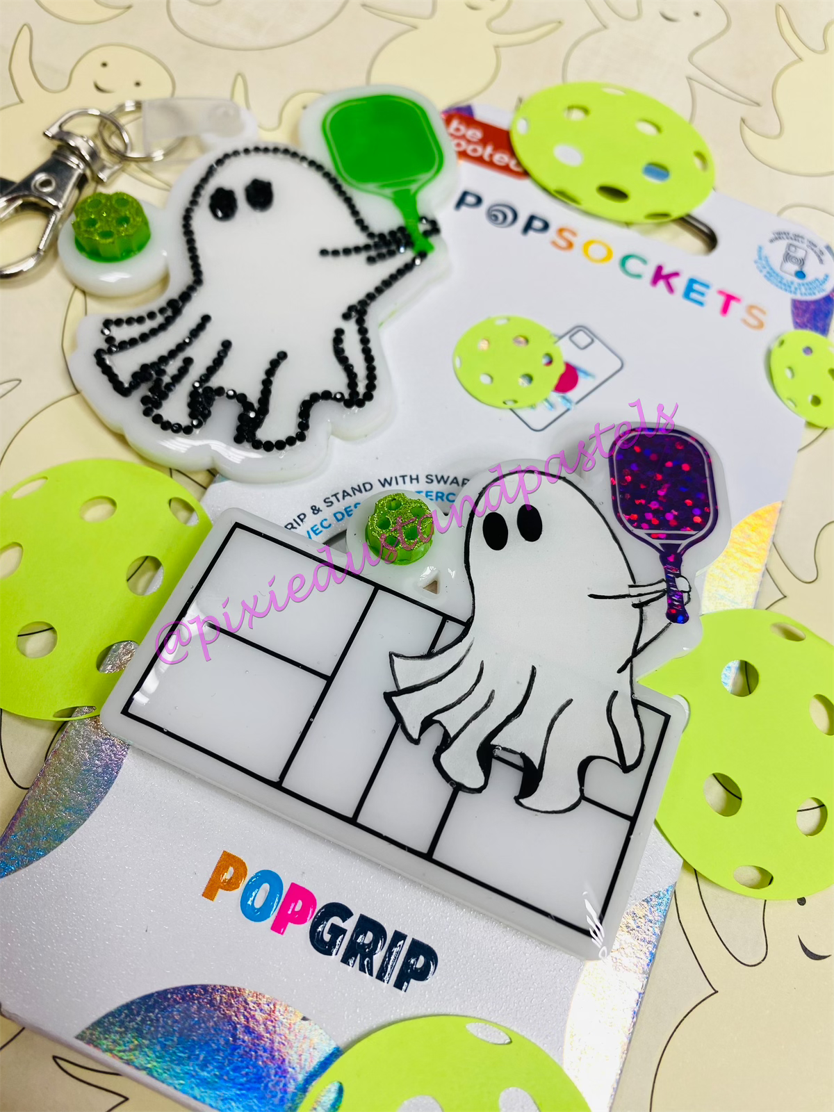 Pick-Boo-Ball Ghostie!! Halloween Glow in the dark Pickleball Ghost Phone Grip or Bag Charm