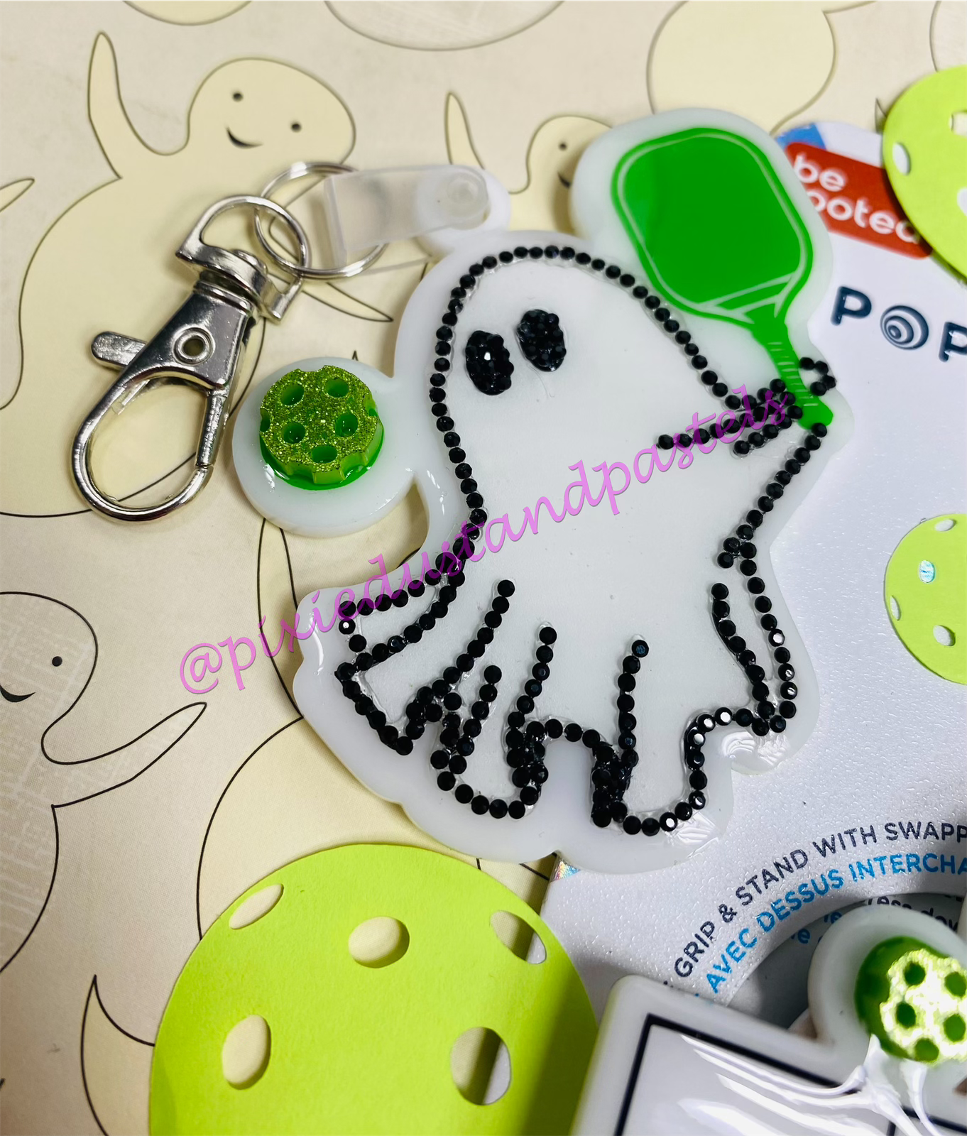 Pick-Boo-Ball Ghostie!! Halloween Glow in the dark Pickleball Ghost Phone Grip or Bag Charm
