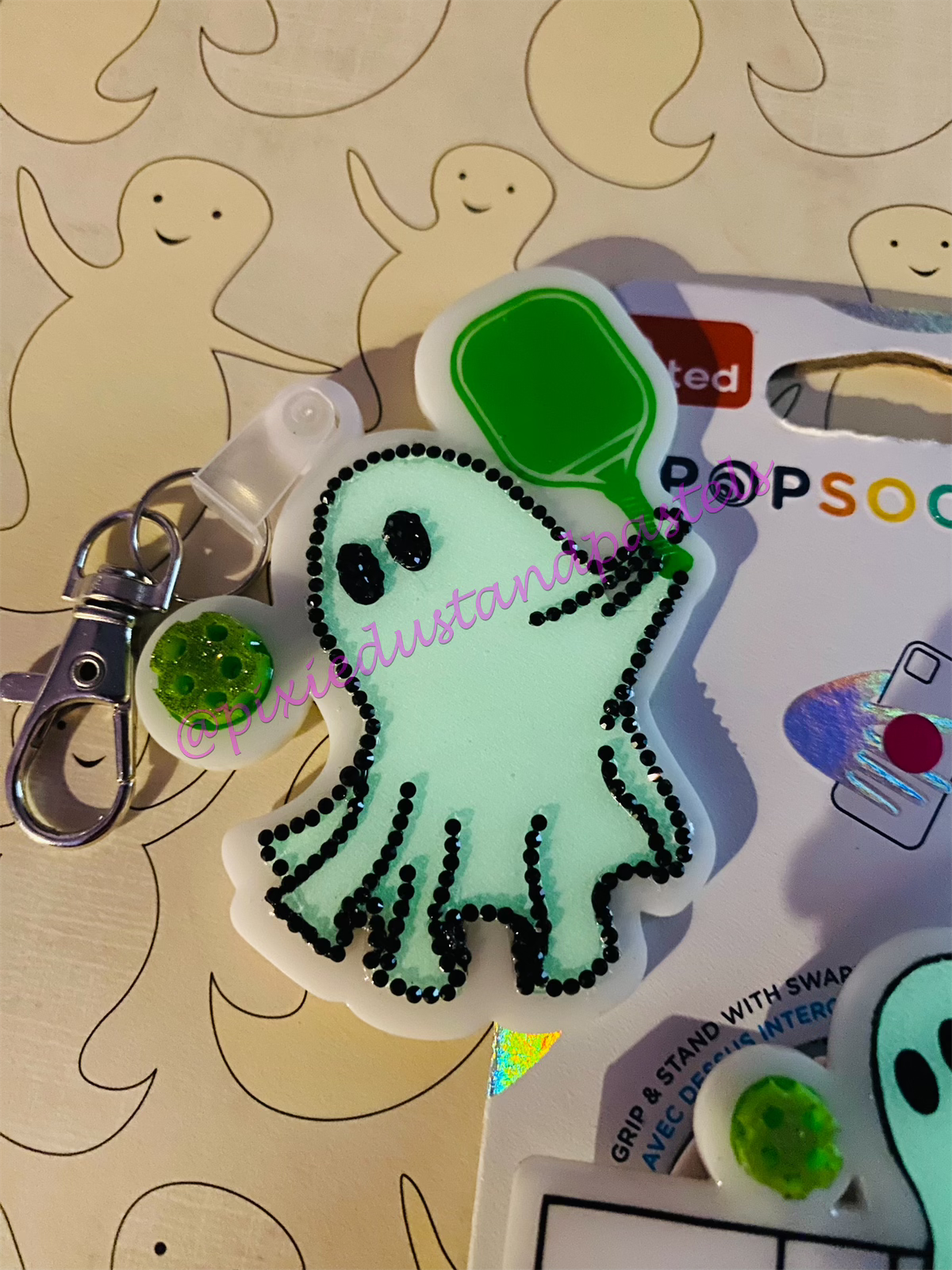 Pick-Boo-Ball Ghostie!! Halloween Glow in the dark Pickleball Ghost Phone Grip or Bag Charm
