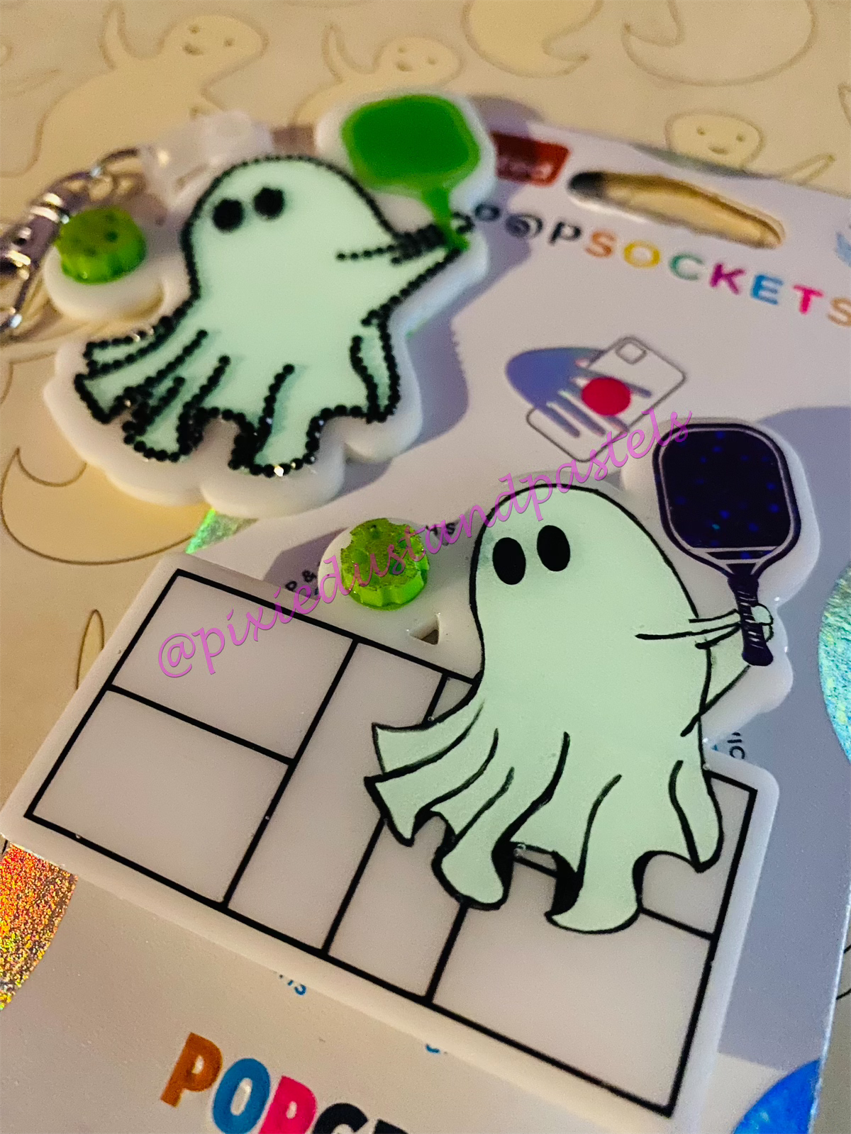 Pick-Boo-Ball Ghostie!! Halloween Glow in the dark Pickleball Ghost Phone Grip or Bag Charm