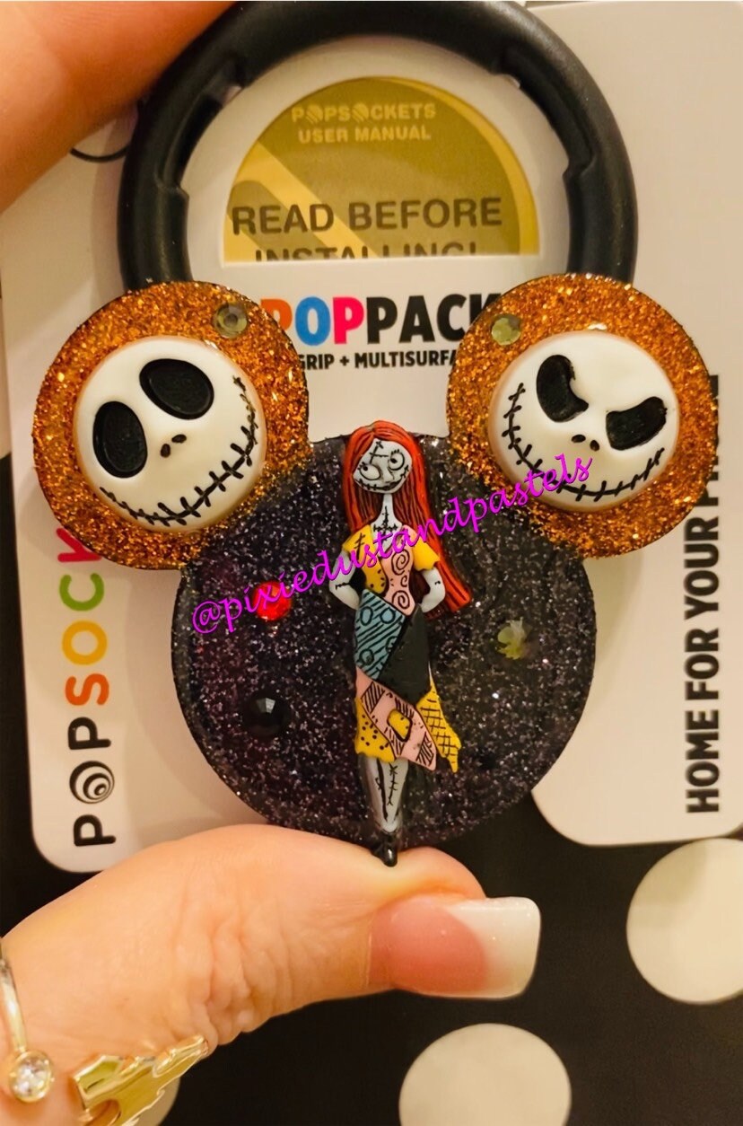 Nightmare Before Christmas Jack Skellington and Sally Phone Grip - NBC Halloweentown Phone Grip or Badge Reel
