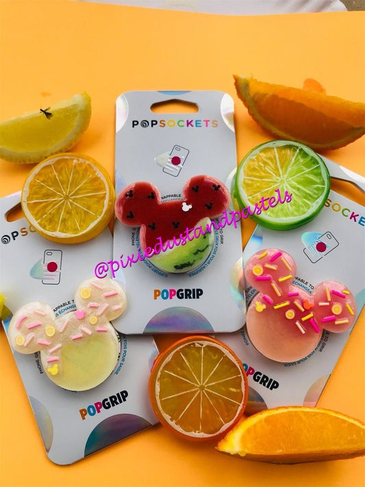 Mickey & Minnie's Summertime drinks Phone Grip! Watermelon or Lemonade Mickey Phone Socket or Badge Reel