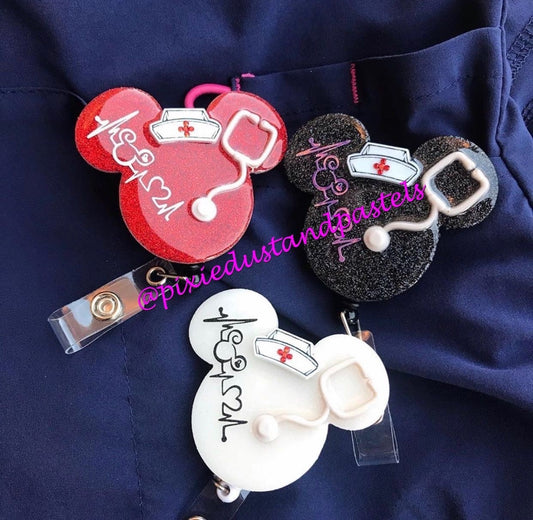 Mickey Nurse Badge Reel or Phone Grip - Healthcare Accessory - Heartbeat-