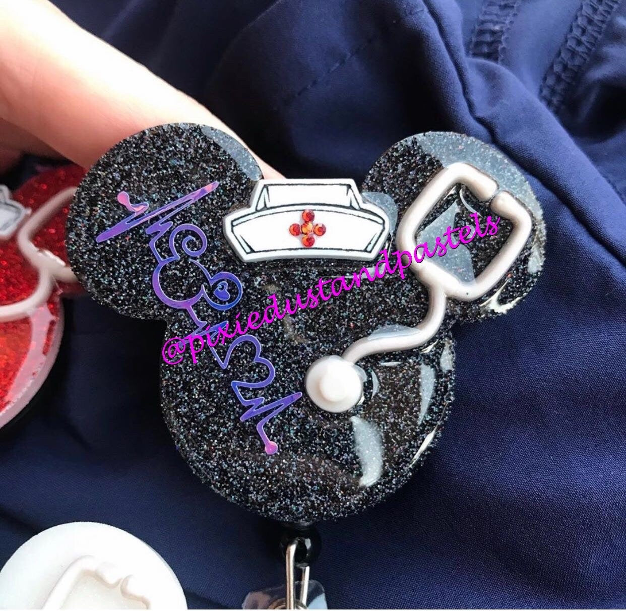 Mickey Nurse Badge Reel or Phone Grip - Healthcare Accessory - Heartbeat-