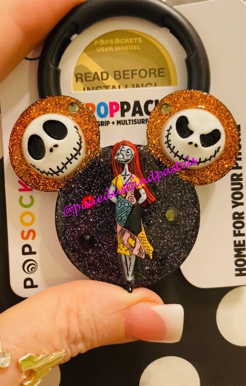 Nightmare Before Christmas Jack Skellington and Sally Phone Grip - NBC Halloweentown Phone Grip or Badge Reel