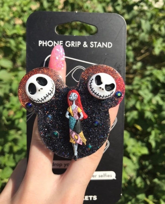 Nightmare Before Christmas Jack Skellington and Sally Phone Grip - NBC Halloweentown Phone Grip or Badge Reel