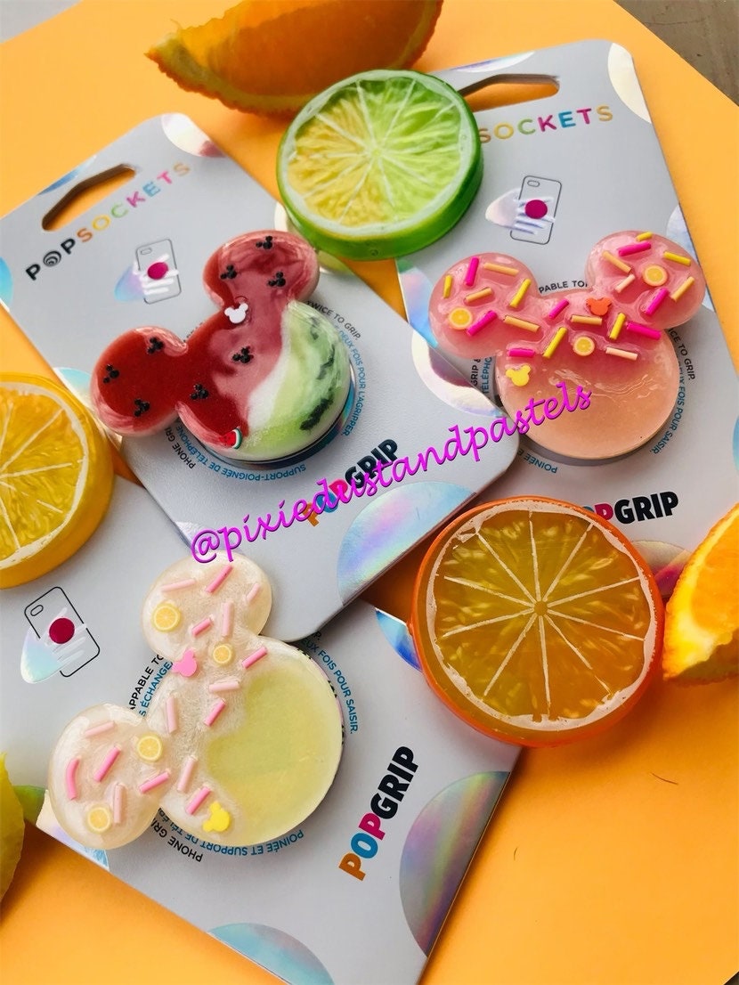 Mickey & Minnie's Summertime drinks Phone Grip! Watermelon or Lemonade Mickey Phone Socket or Badge Reel