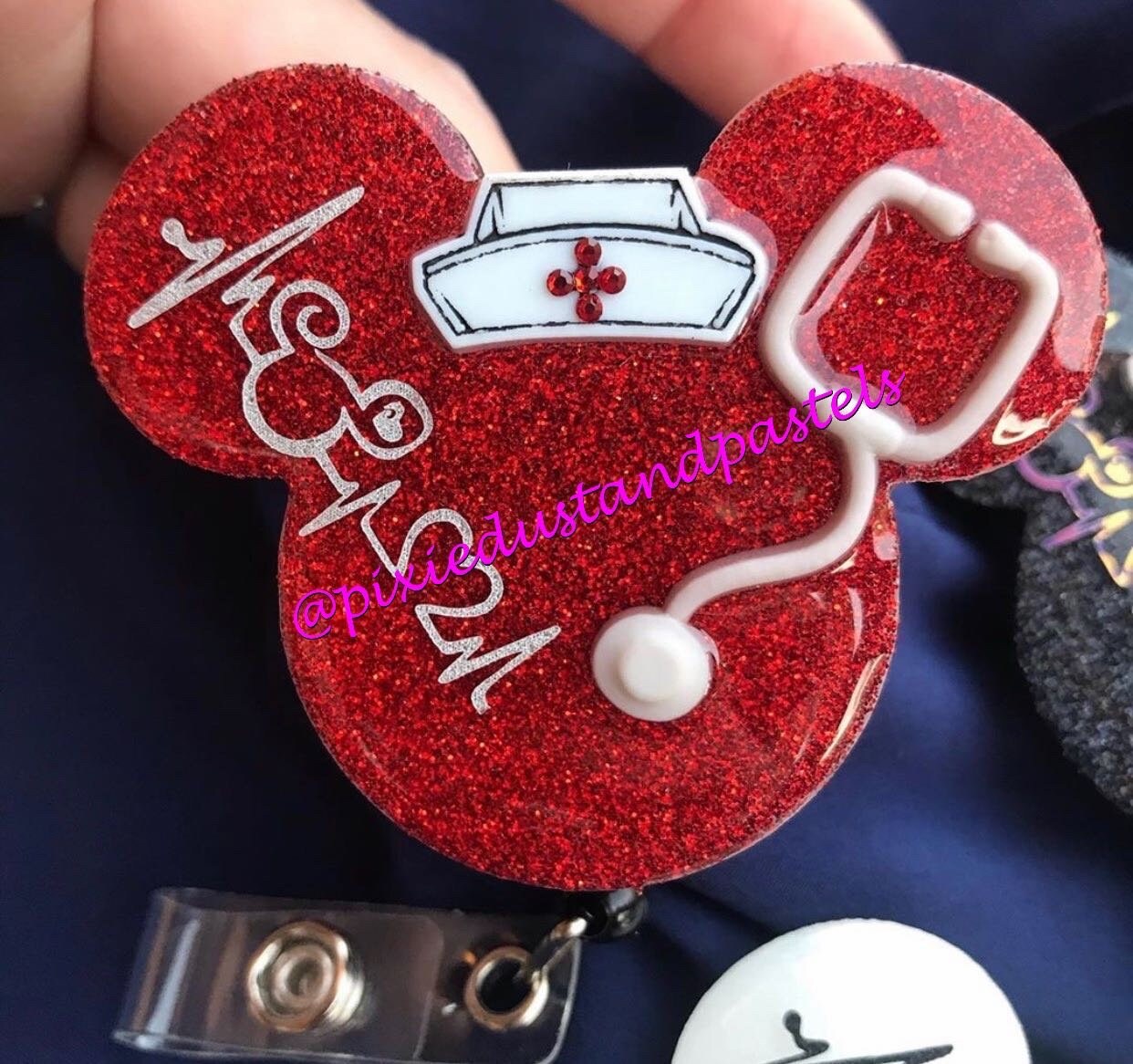 Mickey Nurse Badge Reel or Phone Grip - Healthcare Accessory - Heartbeat-