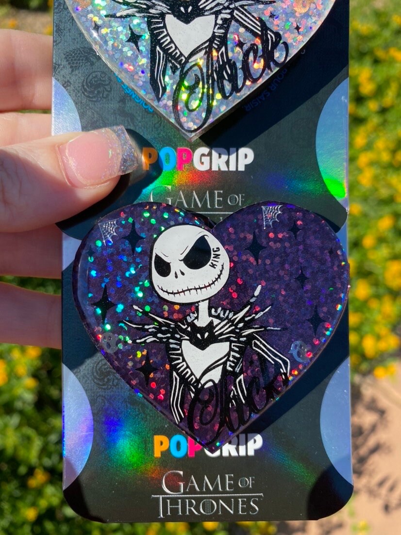 Somethings Up with Jack Skellington! Holo Heart Pumpkin King Phone Grip - Nightmare Before Christmas Badge Reel or Socket