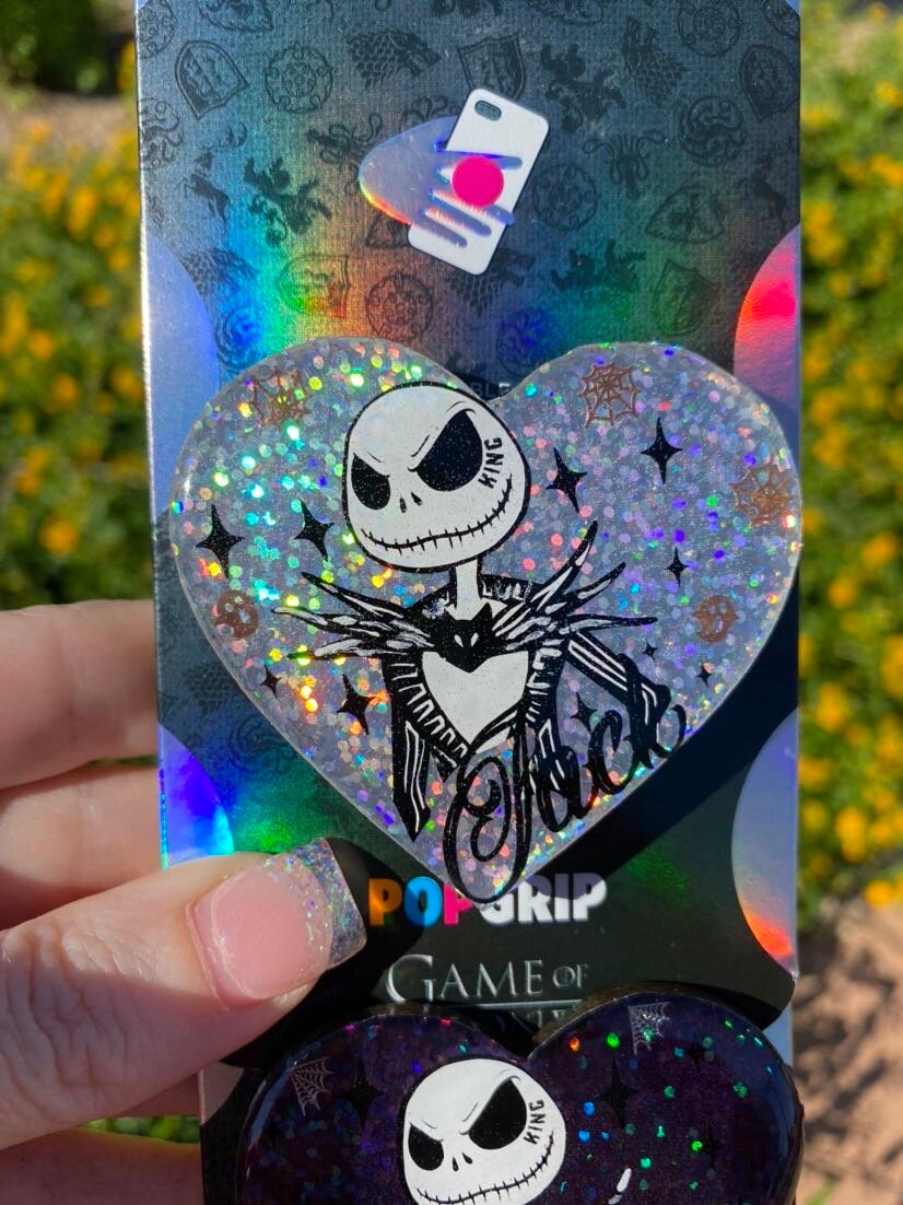 Somethings Up with Jack Skellington! Holo Heart Pumpkin King Phone Grip - Nightmare Before Christmas Badge Reel or Socket