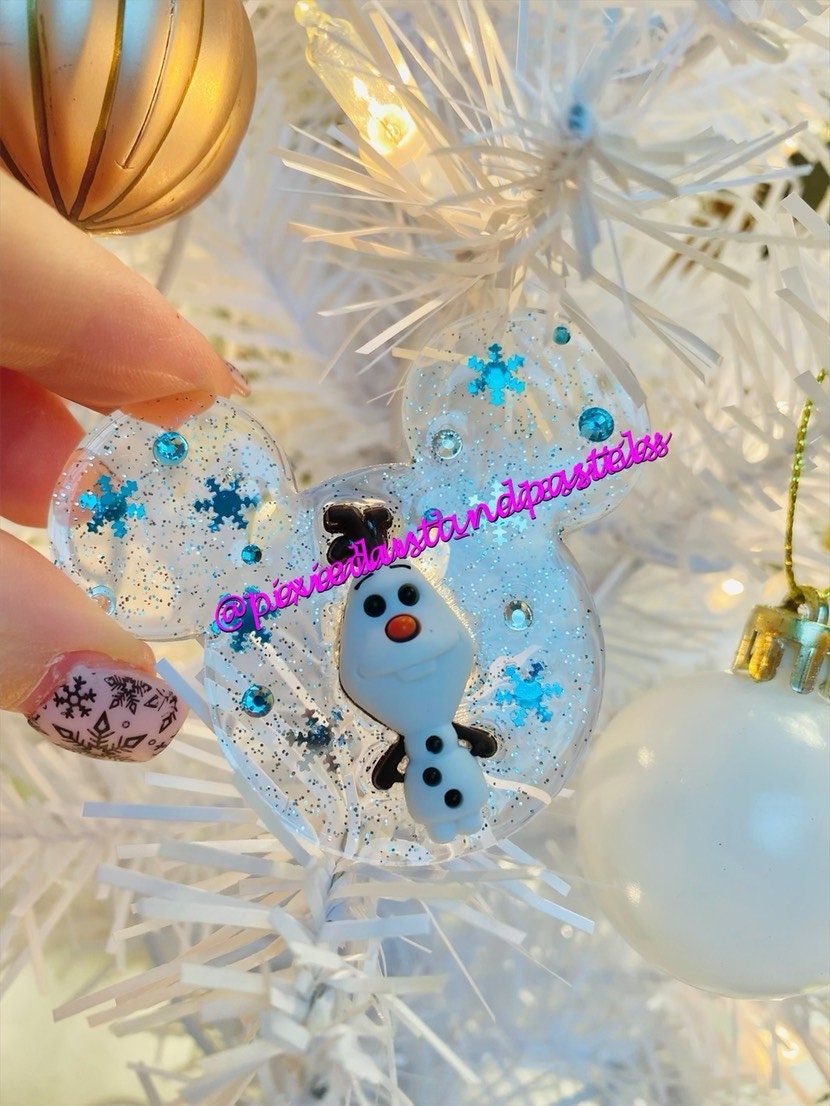 Frozen Princess or Snowman! Elsa or Olaf Snowflake Mickey Head - Phone Grip or Badge Reel -