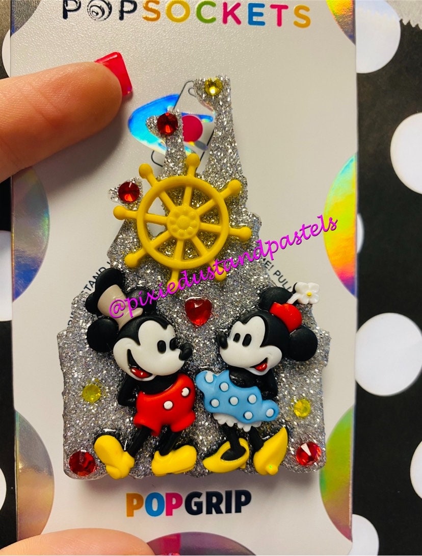 Steamboat Willie Mickey and Minnie Inspired Castle Phone socket! Phone Grip or Badge Reel!