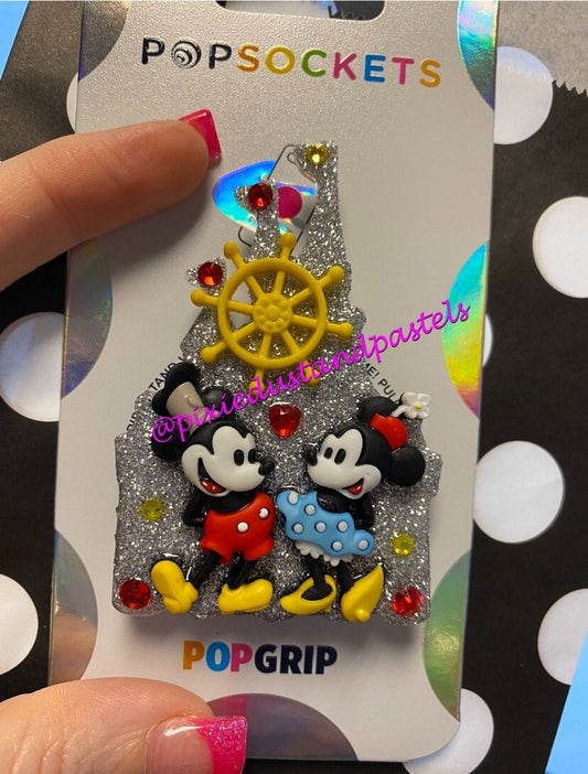 Steamboat Willie Mickey and Minnie Inspired Castle Phone socket! Phone Grip or Badge Reel!