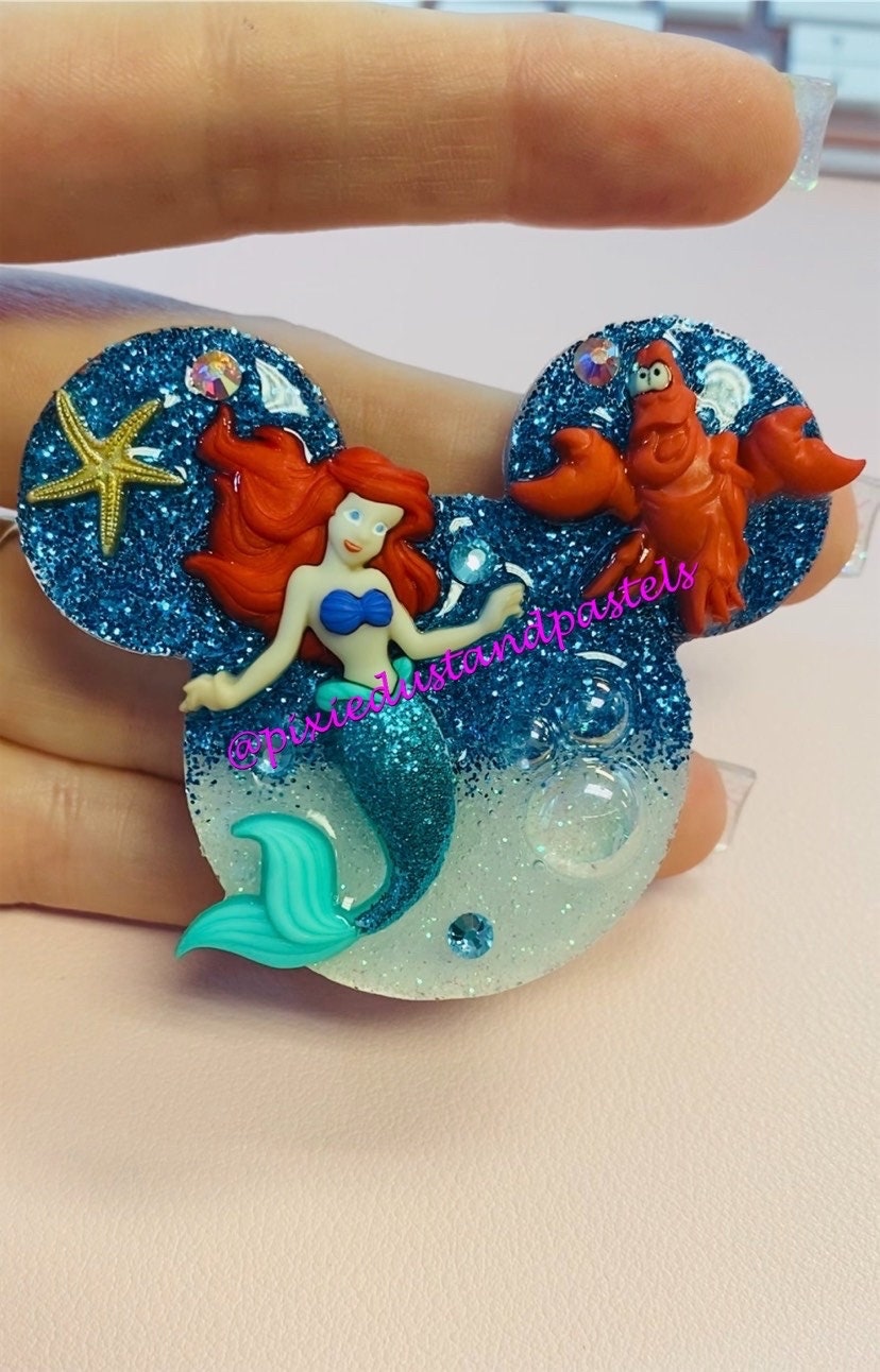 Under the Sea Mickey head Phone Grip - Phone Grip or Badge Reel- Princess Mermaid!