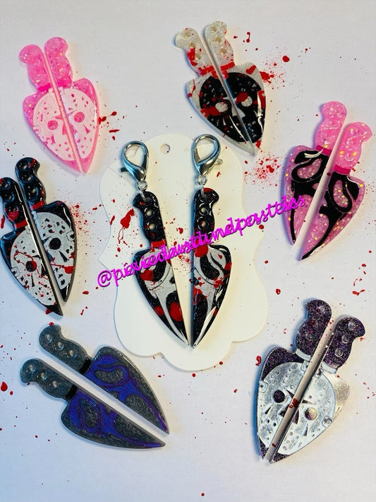 Halloween Knife Earrings or BFF Keychains! Horror and Slasher Themed Ghost or Friday the 13th! Scary Scream Movies