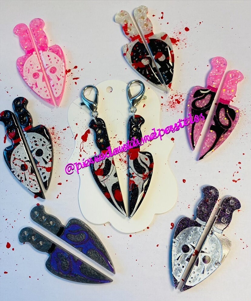 Halloween Knife Earrings or BFF Keychains! Horror and Slasher Themed Ghost or Friday the 13th! Scary Scream Movies