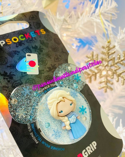 Frozen Princess or Snowman! Elsa or Olaf Snowflake Mickey Head - Phone Grip or Badge Reel -