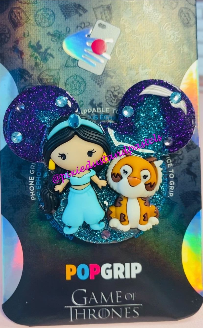 Jasmine and Rajah Inspired Mickey Head Phone Grip - Aladdin - Genie - Phone Grip or Badge Reel