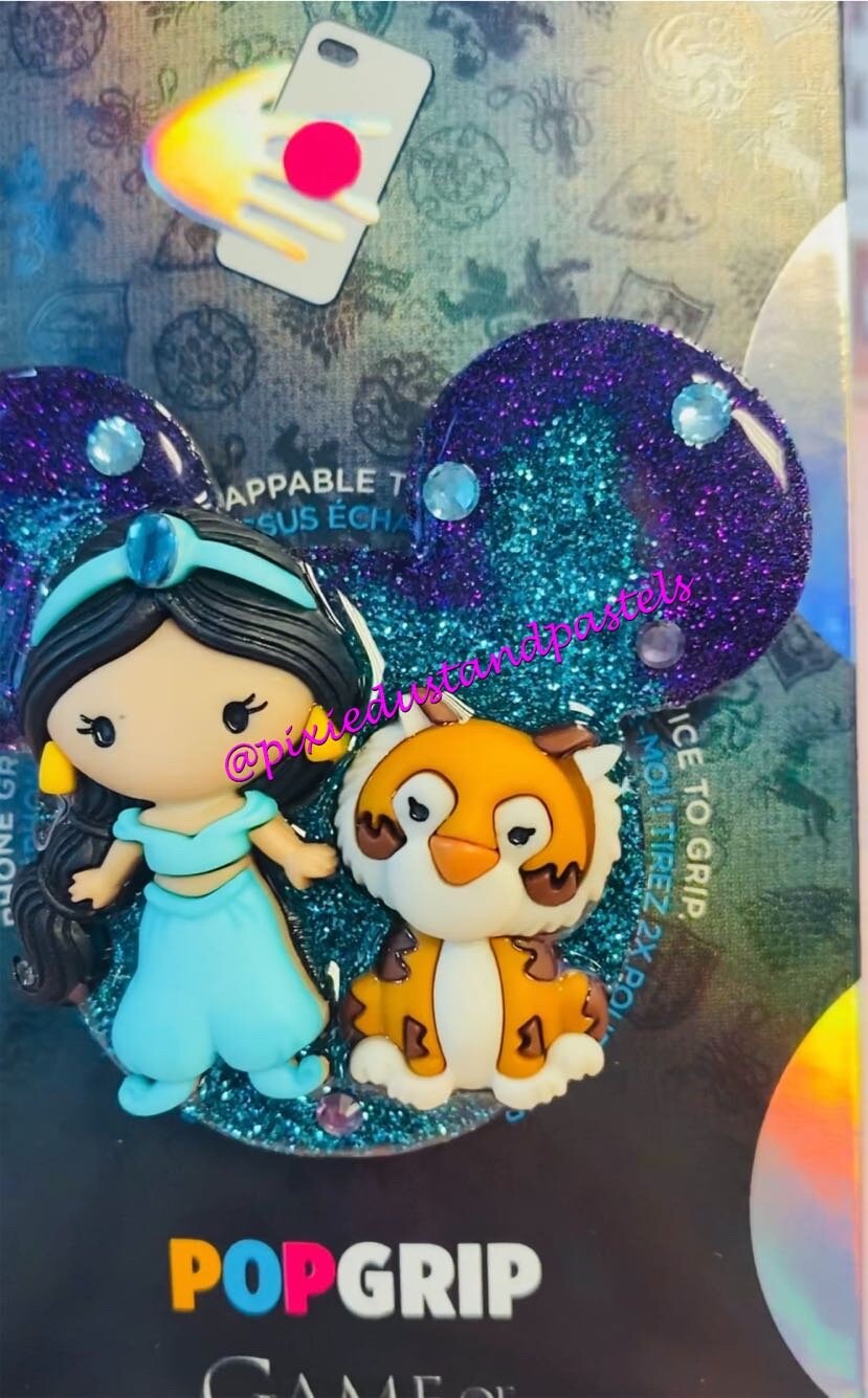 Jasmine and Rajah Inspired Mickey Head Phone Grip - Aladdin - Genie - Phone Grip or Badge Reel