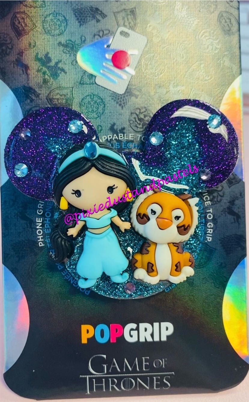 Jasmine and Rajah Inspired Mickey Head Phone Grip - Aladdin - Genie - Phone Grip or Badge Reel