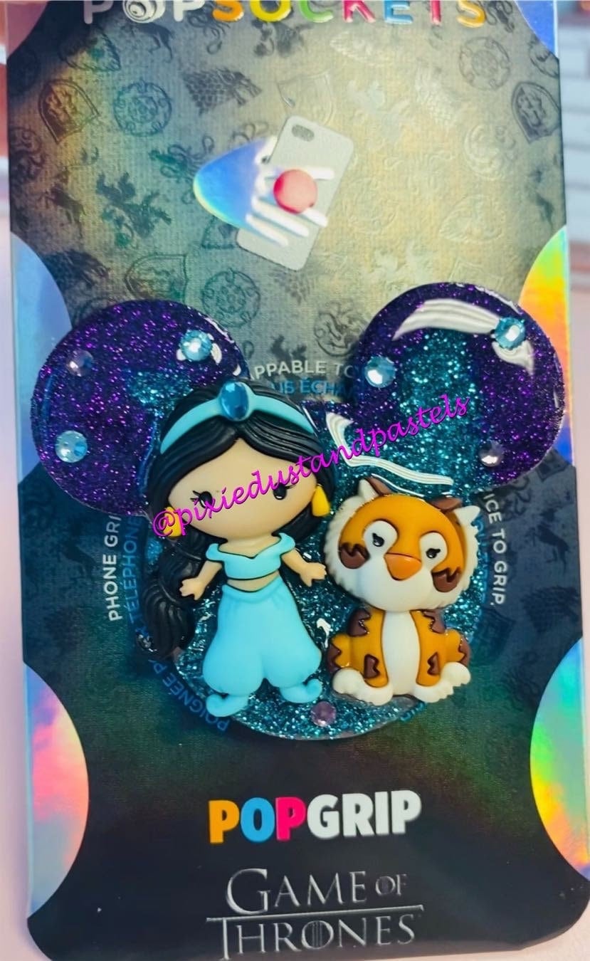 Jasmine and Rajah Inspired Mickey Head Phone Grip - Aladdin - Genie - Phone Grip or Badge Reel