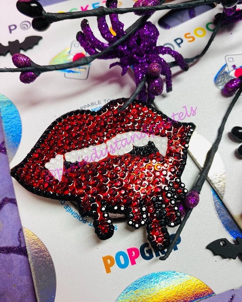 Love Bites Bling Phone Accessory - Vampire Lips Badge Reel or Phone Grip Socket