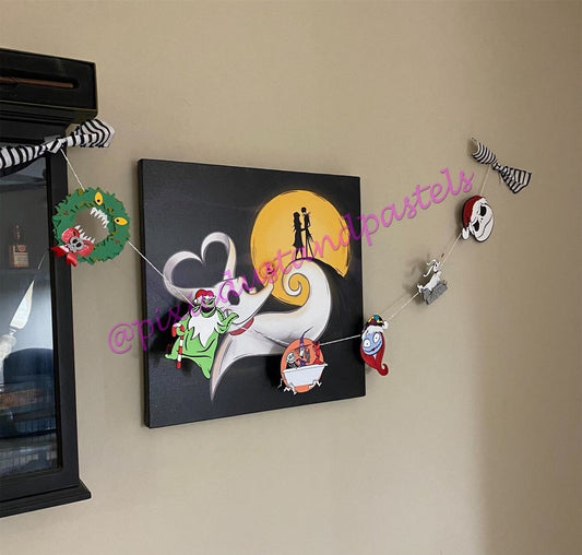 Christmas NBC Garland-  Jack Skellington - Santa Oogie - Sally - Zero - Ghost Dog Graveyard- Holiday Mantle Garland