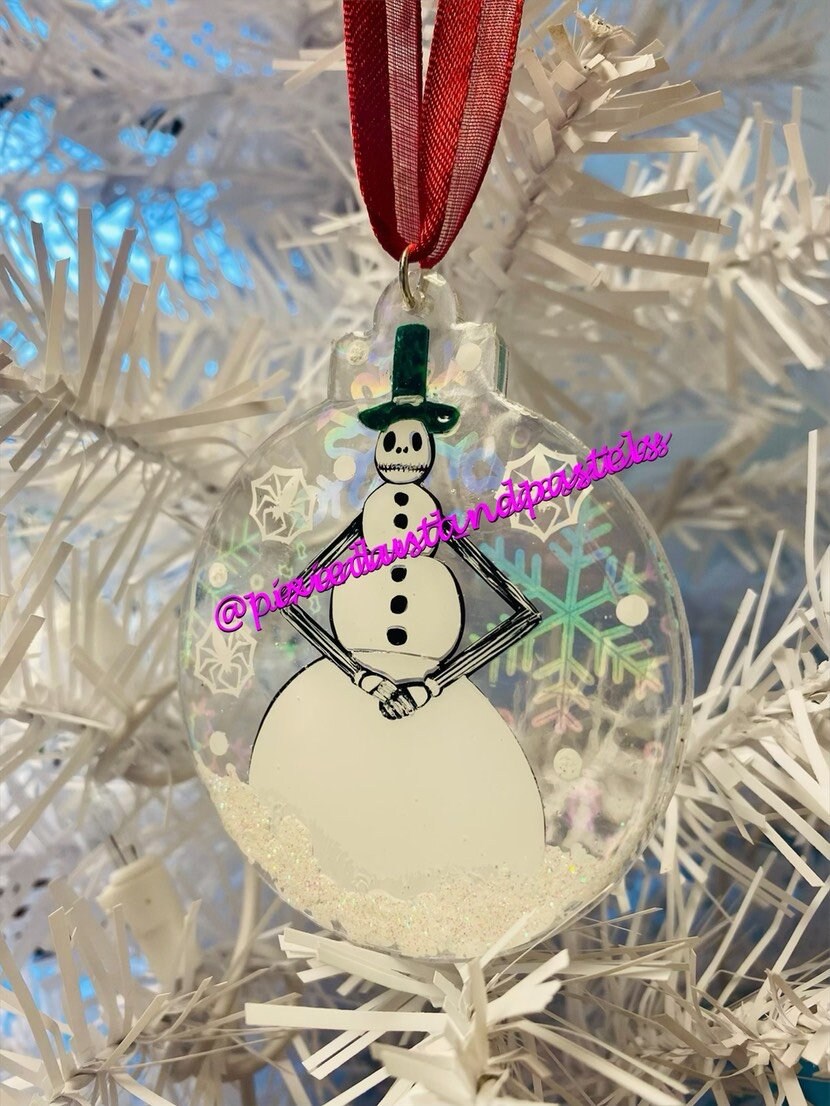Hand Painted Snowman Jack Skellington Ornament - Haunted Holiday Christmas - Spider Snowflakes! NBC