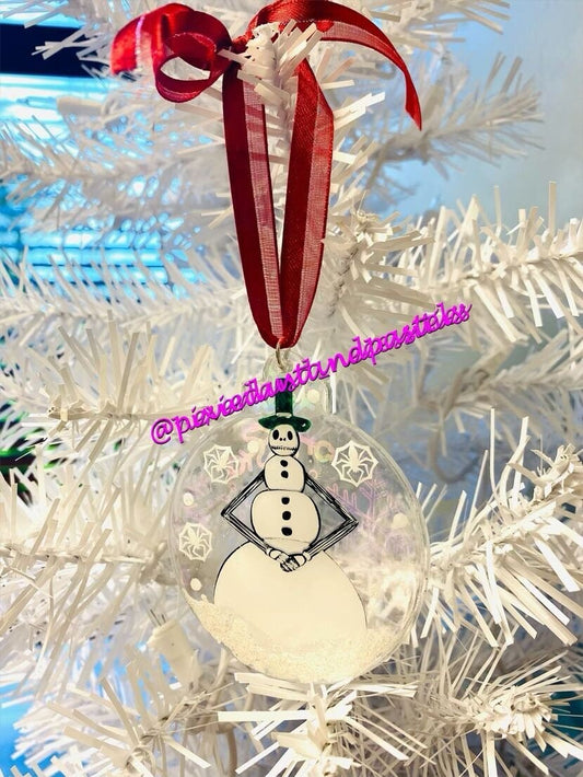 Hand Painted Snowman Jack Skellington Ornament - Haunted Holiday Christmas - Spider Snowflakes! NBC