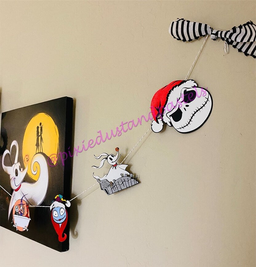 Christmas NBC Garland-  Jack Skellington - Santa Oogie - Sally - Zero - Ghost Dog Graveyard- Holiday Mantle Garland