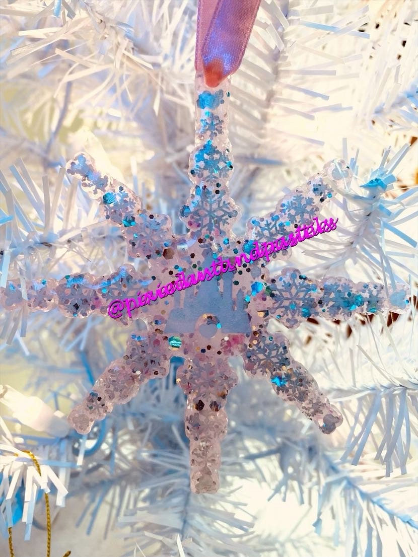 Magical Castle Snowflake Christmas Coaster or Ornament - Choose your colors! Mickeys Holiday Party -