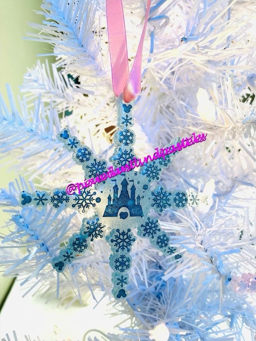 Magical Castle Snowflake Christmas Coaster or Ornament - Choose your colors! Mickeys Holiday Party -