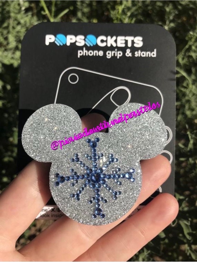 Rhinestone Snowflake Mickey Badge Reel or Phone Accessory - Choose your colors! Happy Holidays - Winter Magic