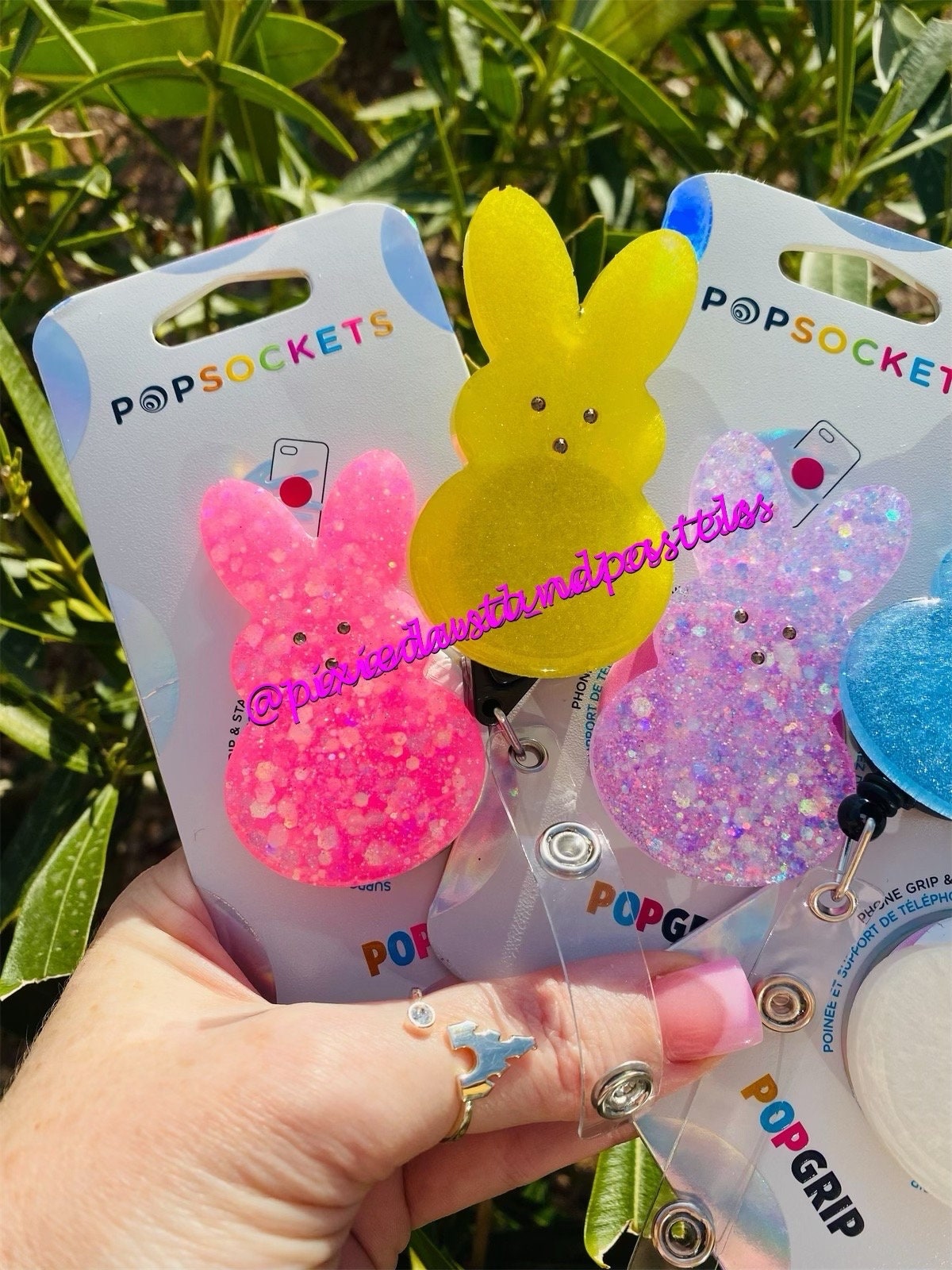 Easter Marshmallow Bunny 'Peep Show!" Phone accessory - Badge Reel - or Keychain! Glitter and Customizable