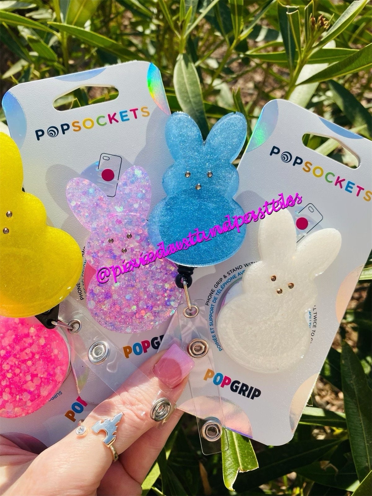 Easter Marshmallow Bunny 'Peep Show!" Phone accessory - Badge Reel - or Keychain! Glitter and Customizable