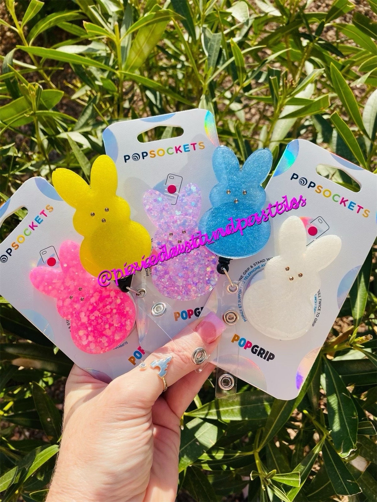 Easter Marshmallow Bunny 'Peep Show!" Phone accessory - Badge Reel - or Keychain! Glitter and Customizable